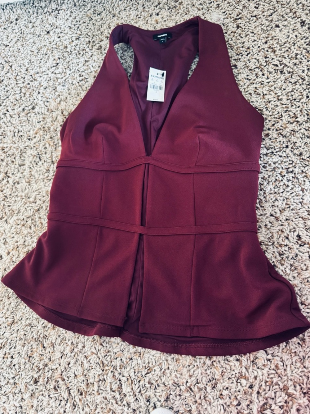Express Burgundy Deep V Peplum Tank
